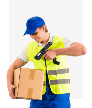 Factory Worker Scanning Barcode on Inventory